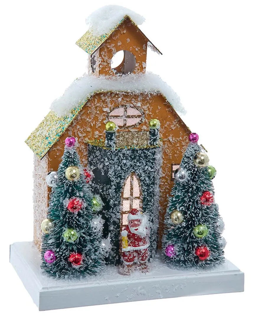 8.75-Inch Battery LED Lighted Paper House Tablepiece - Gold image