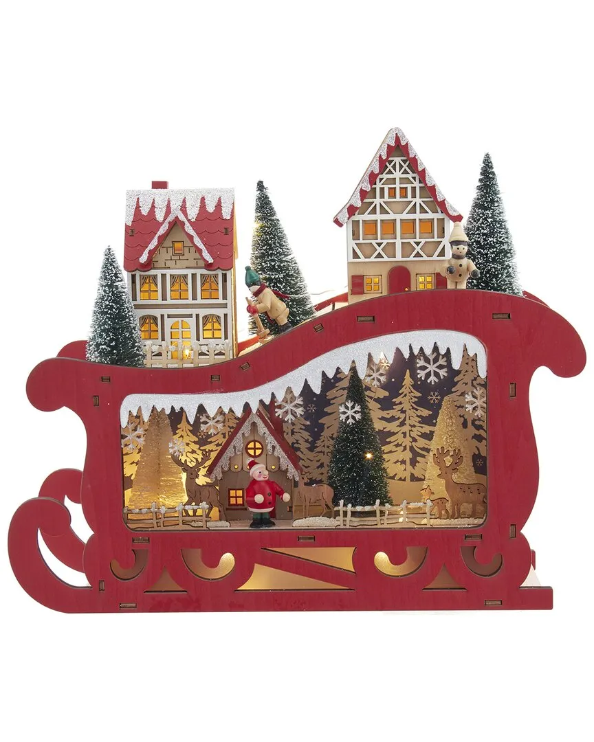 Kurt Adler LED Lighted Sleigh with Village Scene - White image