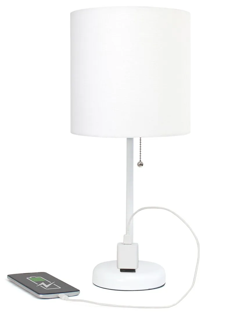 19.5in Stick Table Lamp with Charging Outlet - White, Metal