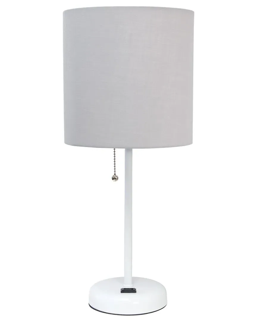 19.5in Stick Table Lamp with Charging Outlet - White, Metal