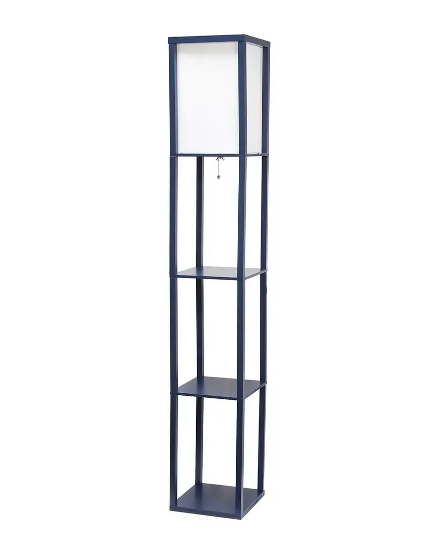Column Shelf Floor Lamp with Linen Shade - Navy