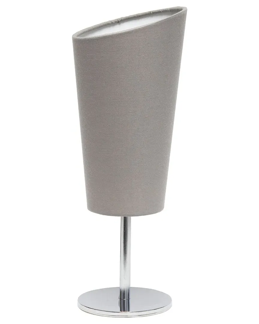 Mini Chrome Table Lamp with Angled Fabric Shade - Grey