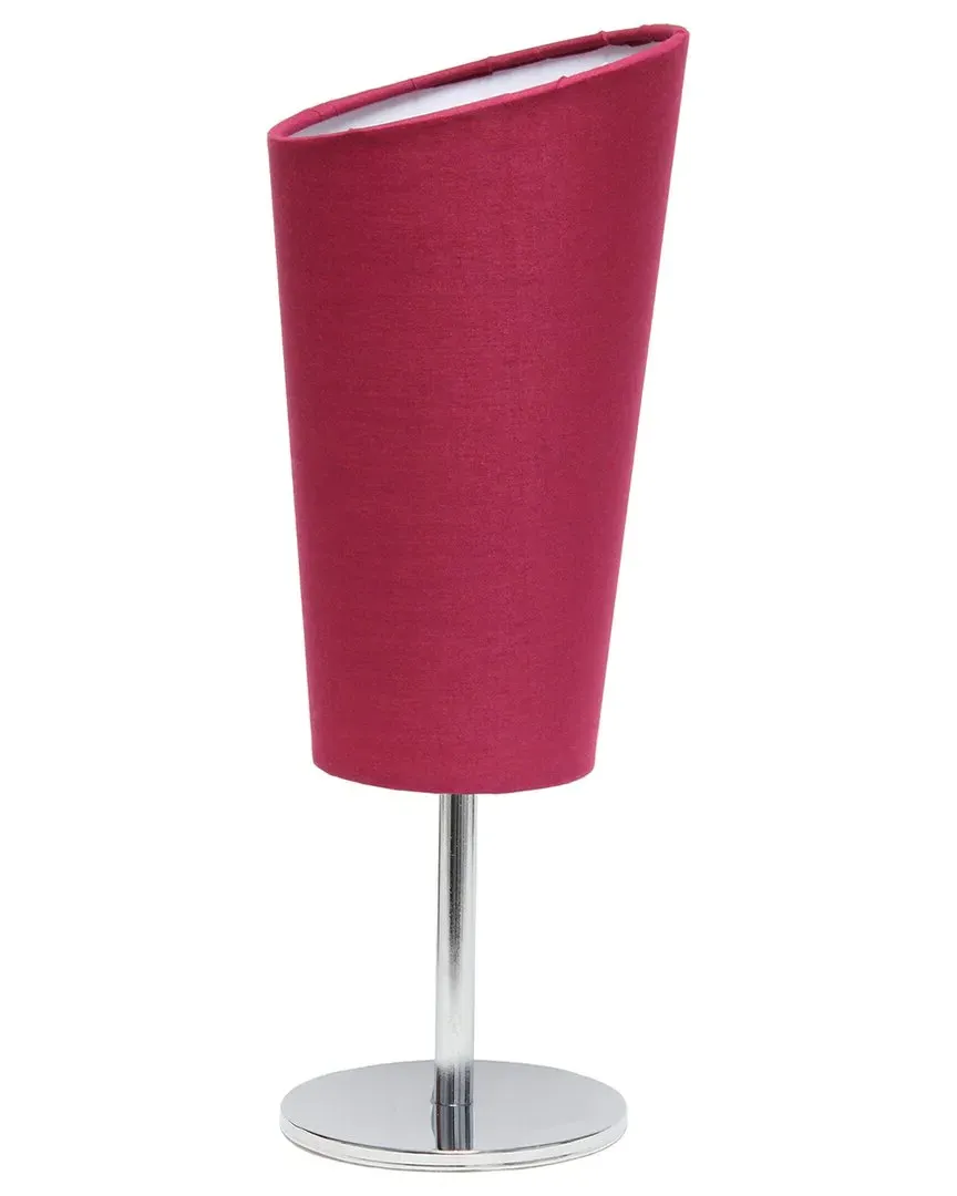 Mini Chrome Table Lamp with Angled Fabric Shade - Pink