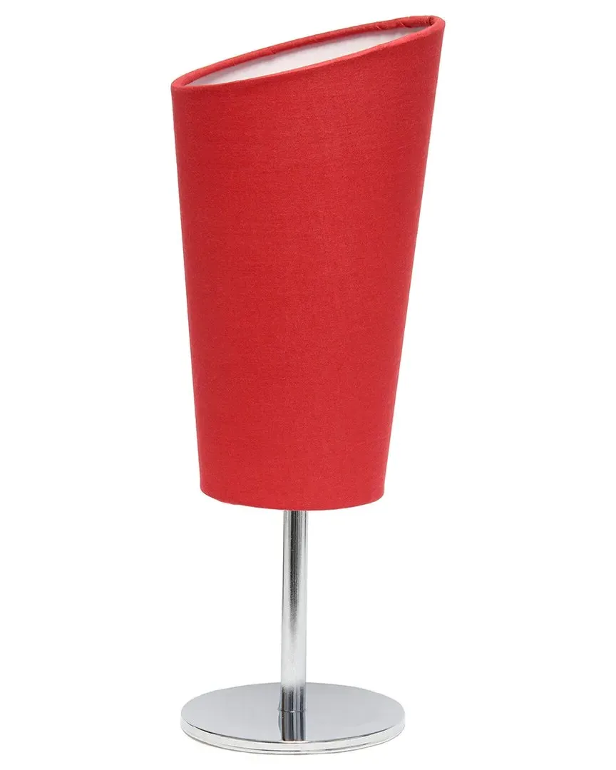Mini Chrome Table Lamp with Angled Fabric Shade - Red