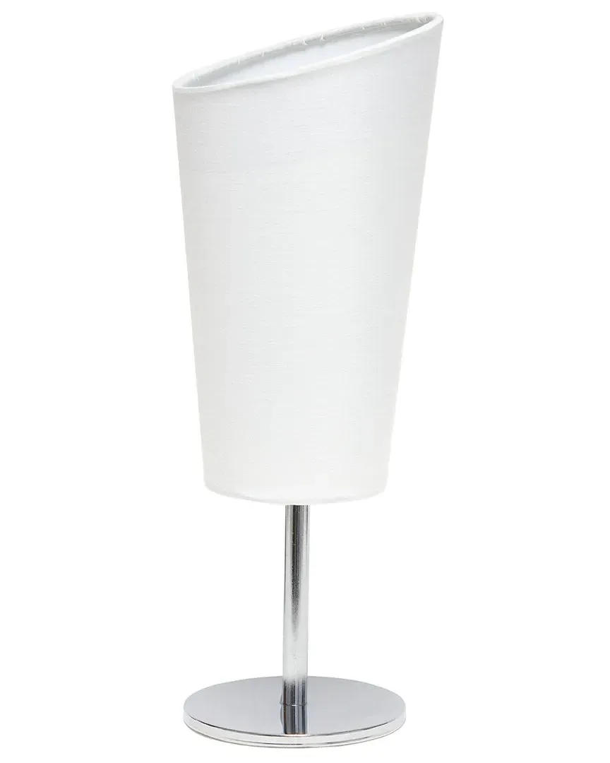 Mini Chrome Table Lamp with Angled Fabric Shade - White