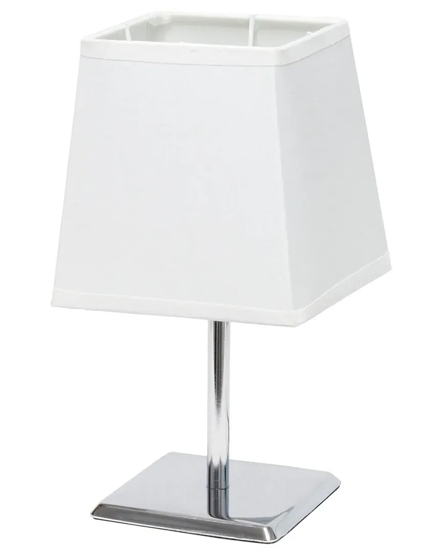 Mini Chrome Table Lamp with Squared Empire Fabric Shade - White