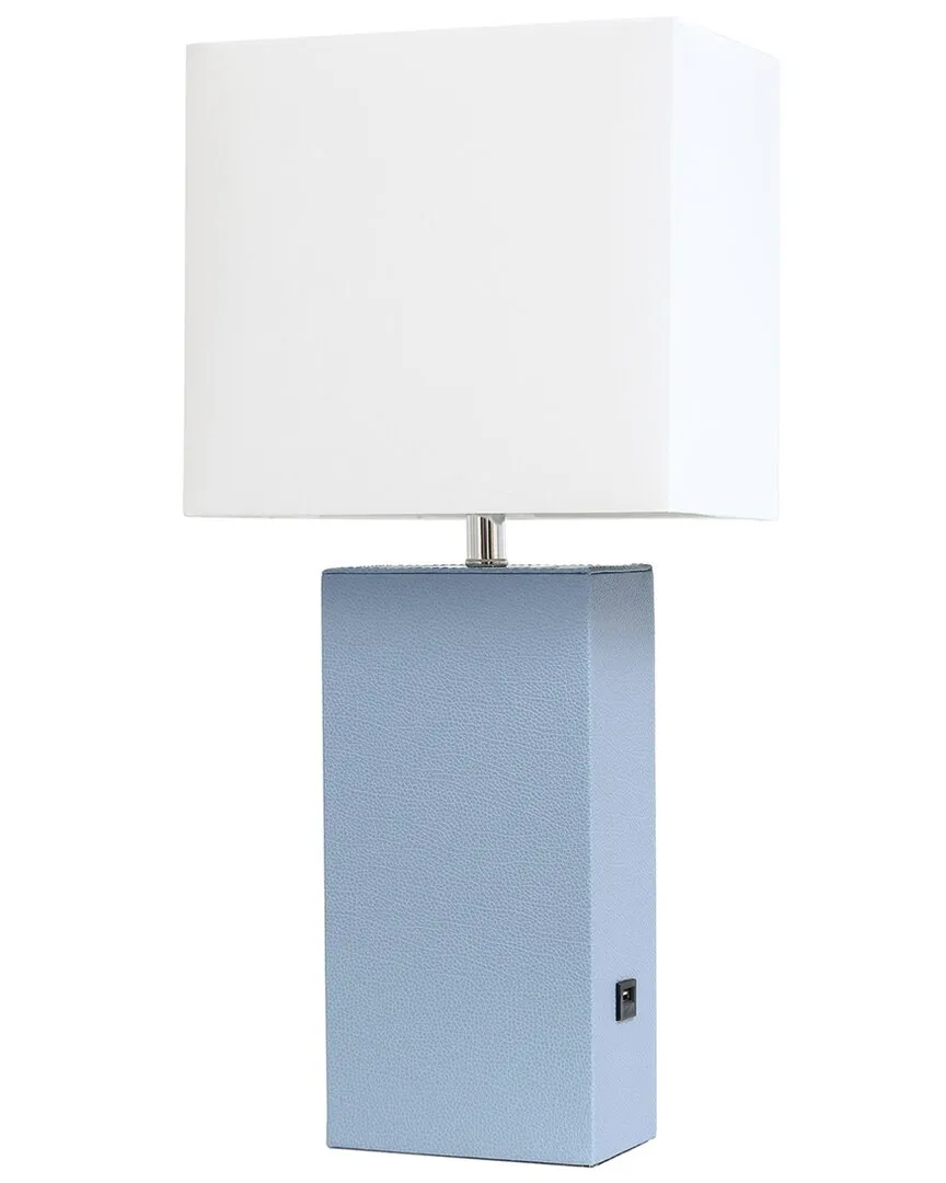 Monaco Avenue Table Lamp with USB - Periwinkle, Leather