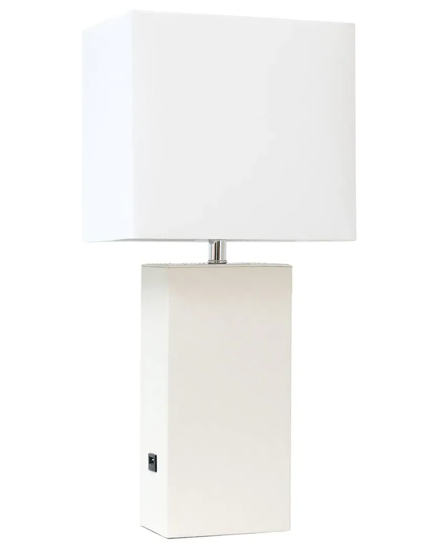 Monaco Avenue Table Lamp with USB - White, Leather