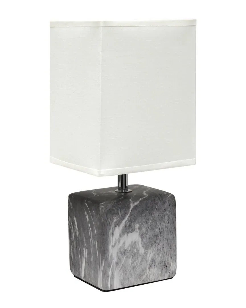 Petite Marbled Ceramic Table Lamp - White