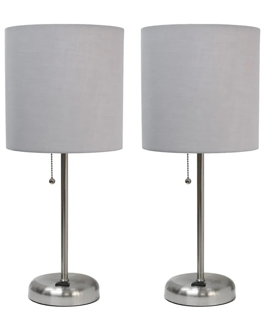 Set of Two 19.5in Stick Table Lamps with Charging Outlet - Gray