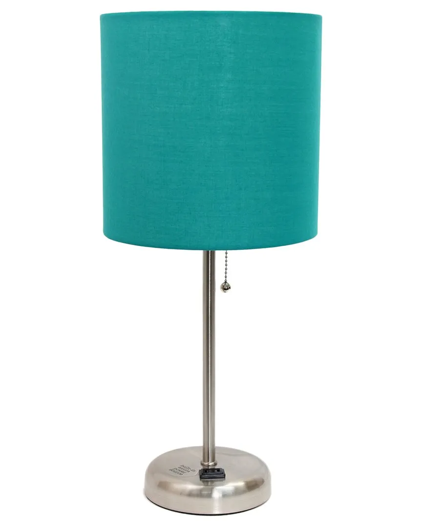 Stick Table Lamp with Charging Outlet - Teal, Fabric