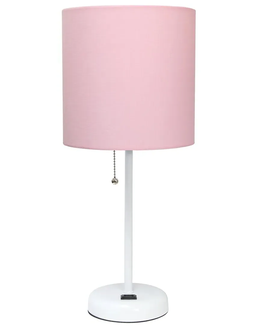 Stick Table Lamp with Charging Outlet - White, Fabric image