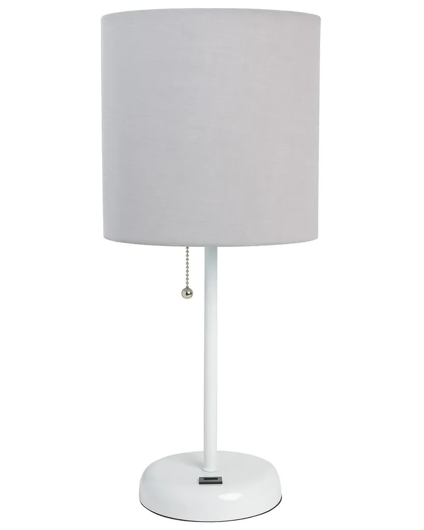 Stick Table Lamp with USB Charging Port - White, Fabric