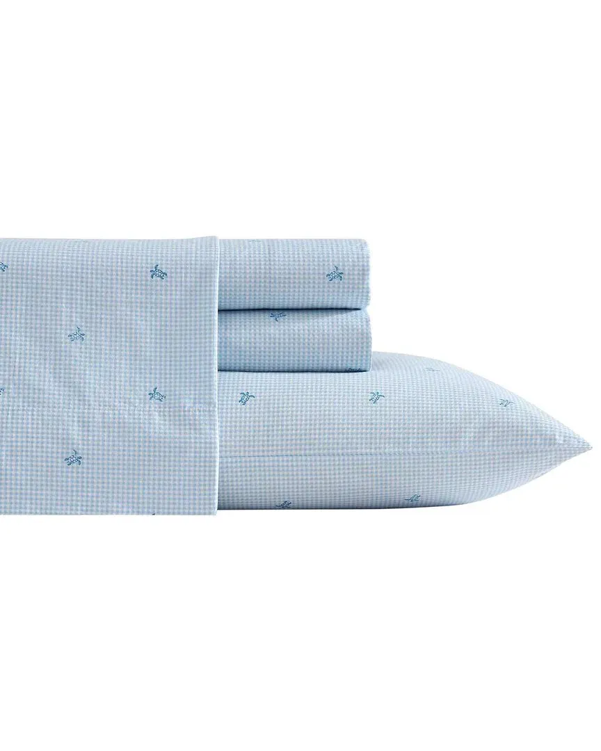 200 Thread Count Turtle Gingham Cotton Percale Sheet Set - Blue