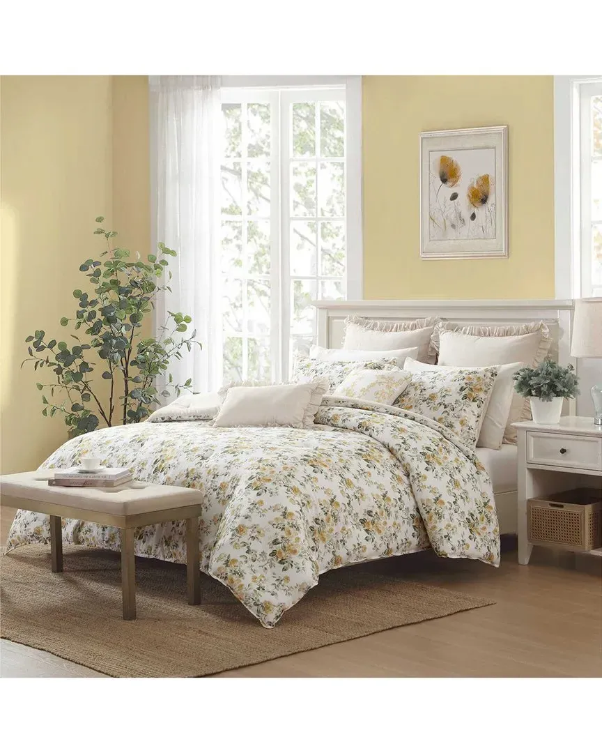 300 Thread Count Roses Cotton Sateen Duvet Cover Set - Gold image