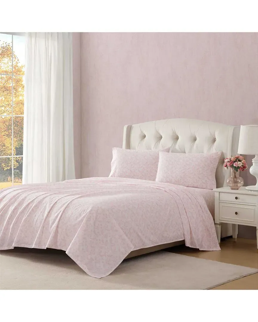 Antoinette Cotton Percale Sheet Set - White, Pink