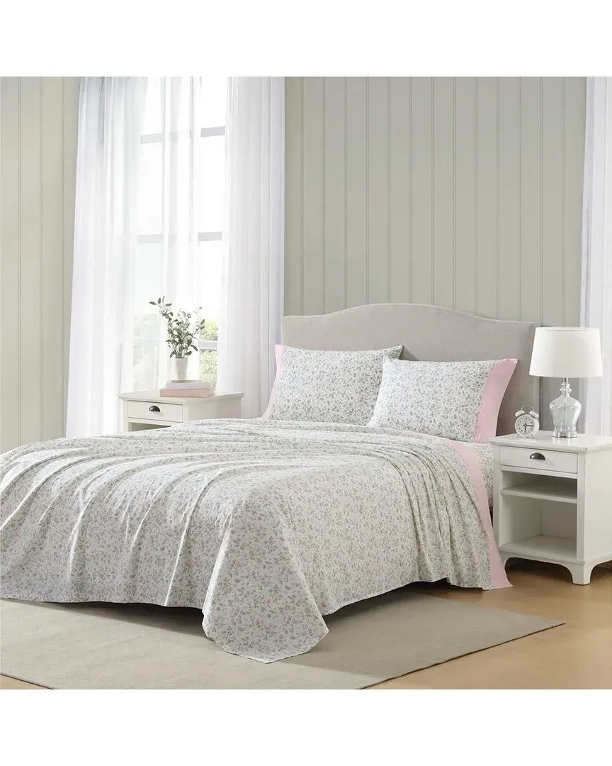 Bonnie 200 Thread Count Cotton Percale Sheet Set - Pink/Beige