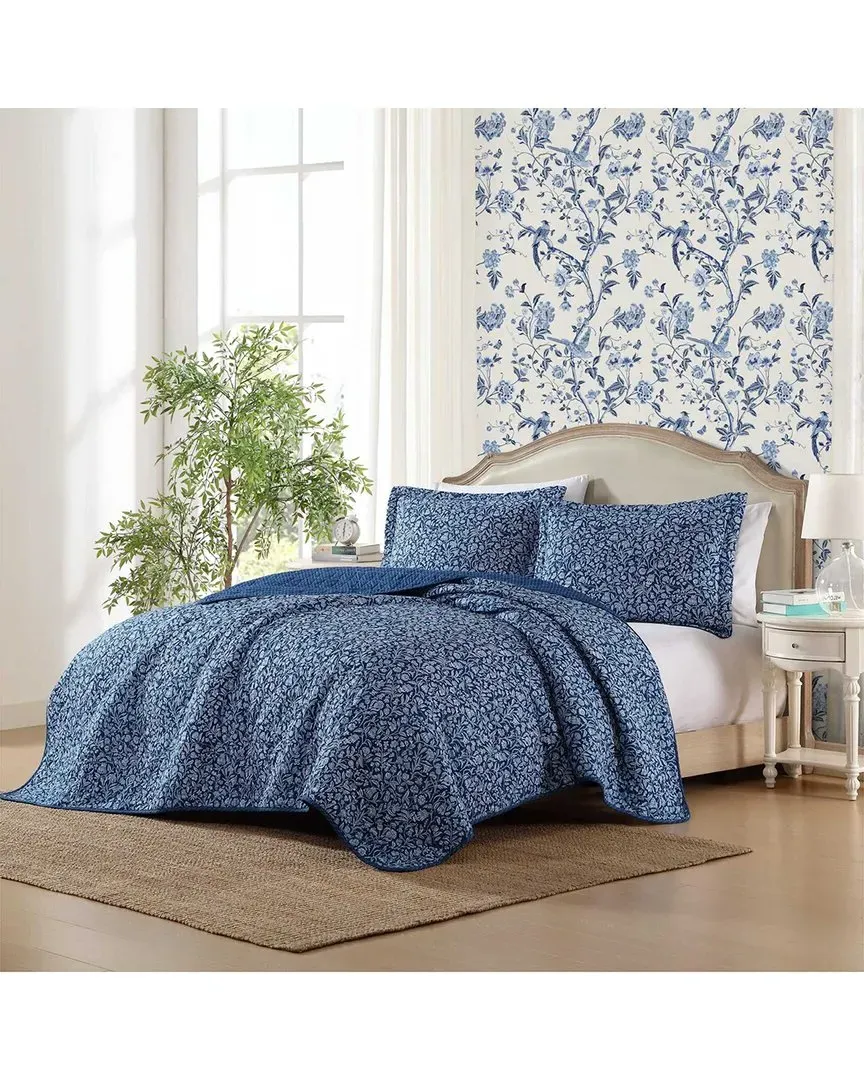 Elaina Reversible Quilt Set - Indigo Blue, Cotton