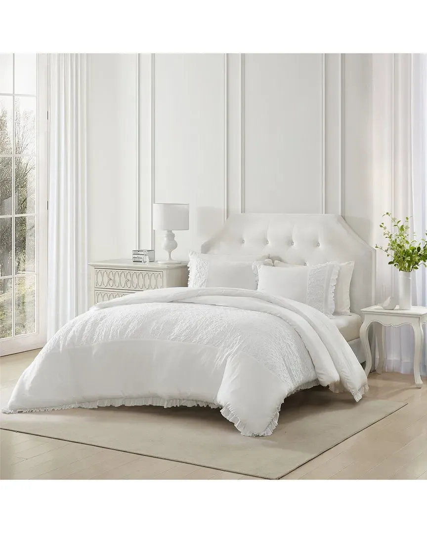 Eyelet Ruffle Microfiber Comforter Bedding Set - White image