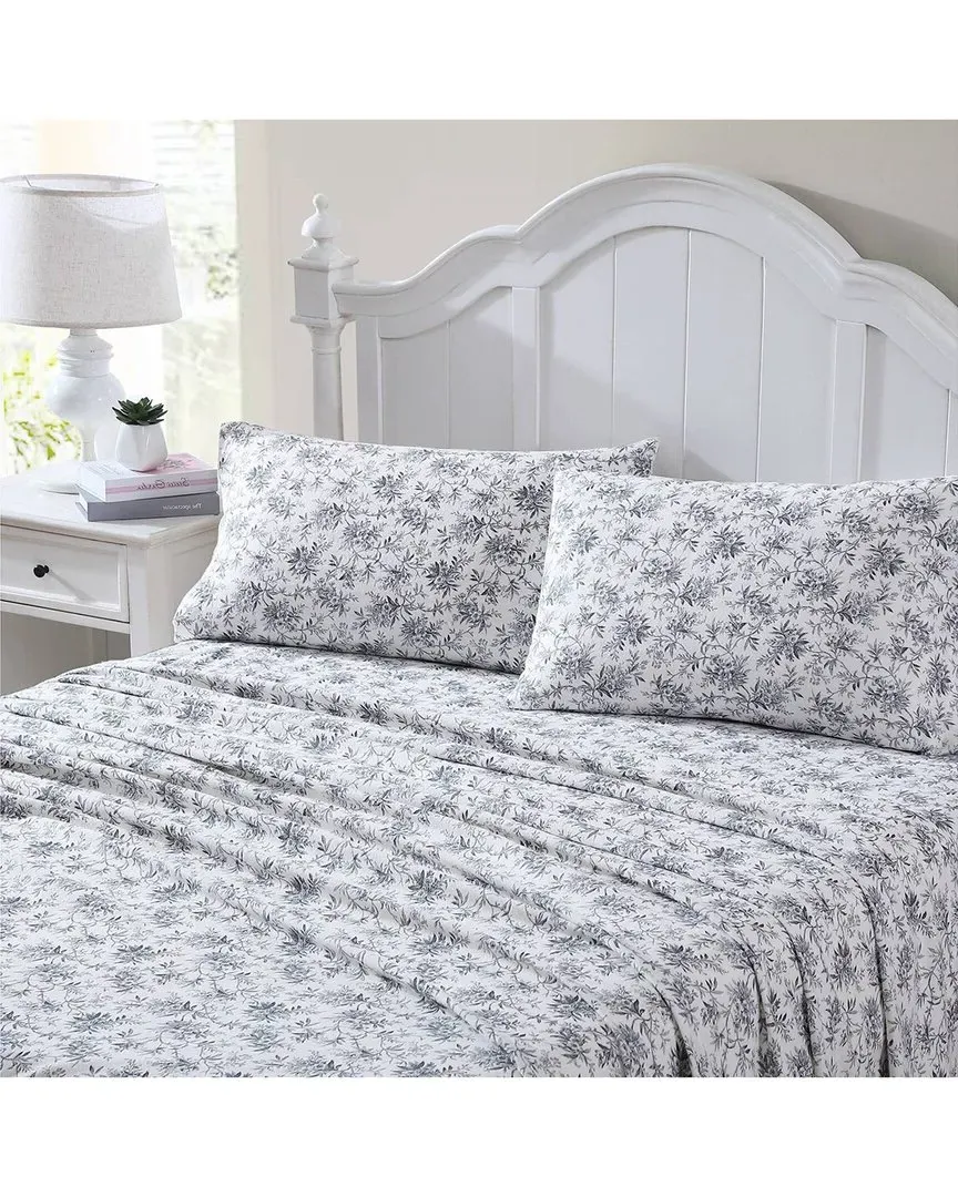 Faye Toile Cotton Flannel Sheet Set - Black