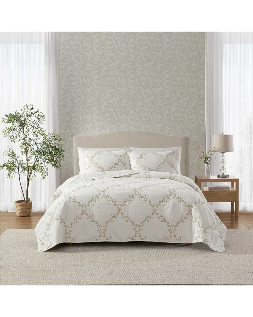 Floral Embroidery King Size Reversible Quilt Set - Pink, Cotton