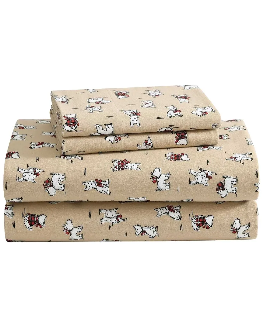 Holiday Scottie Cotton Flannel Sheet Set - Camel