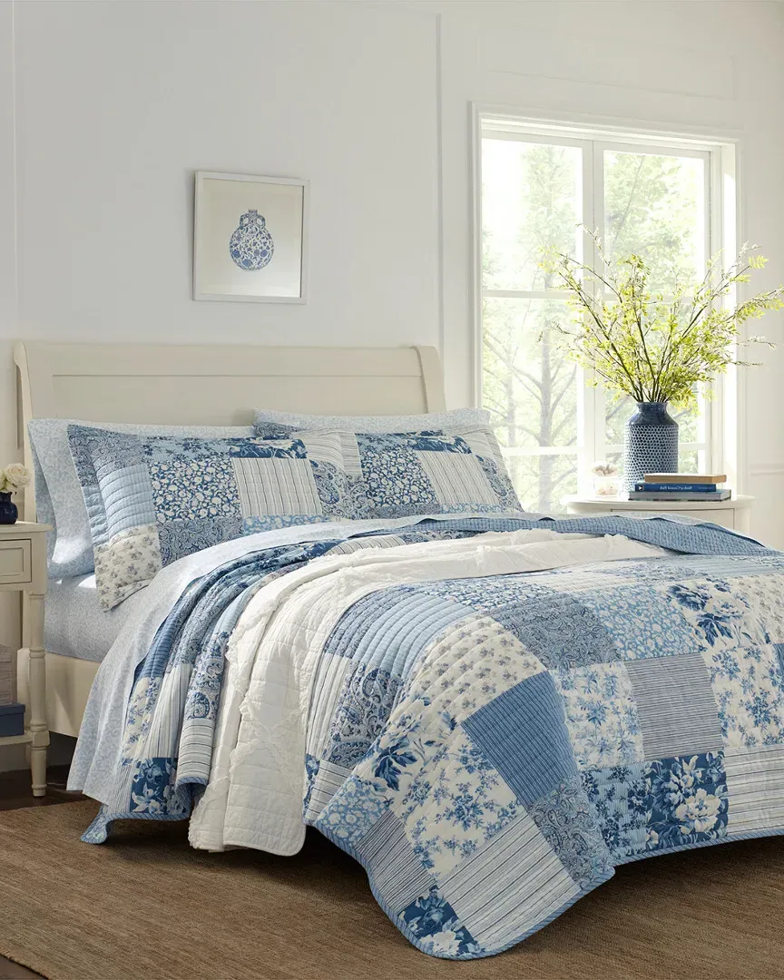 Paisley Patchwork Quilt Set - Blue, Cotton