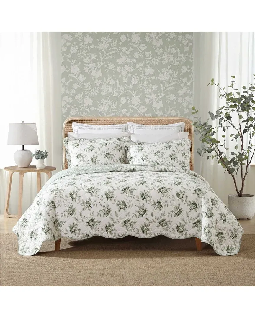 Portland Floral King Size Reversible Quilt Set - Green, Cotton image