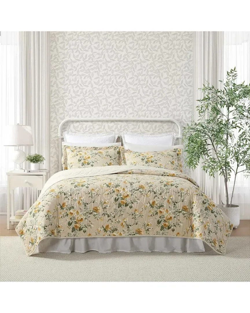 Roses Reversible Quilt Set - Gold, Cotton