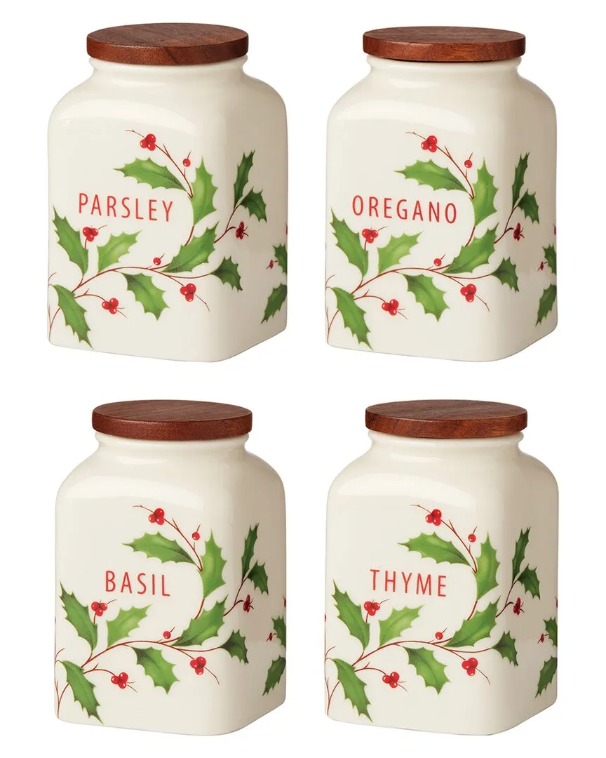 Set of 4 Holiday Spice Jars - White, Porcelain image