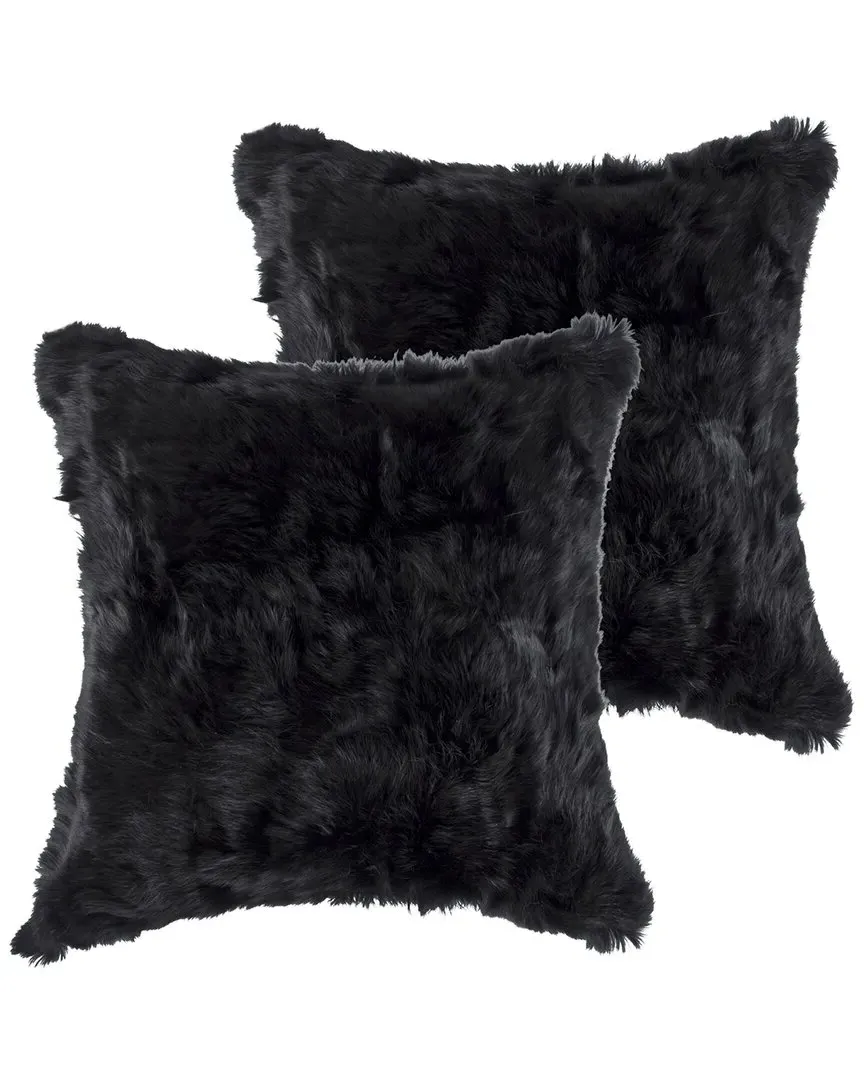 2pk Square Throw Pillows with Insert - Black, Rabbit Fur image