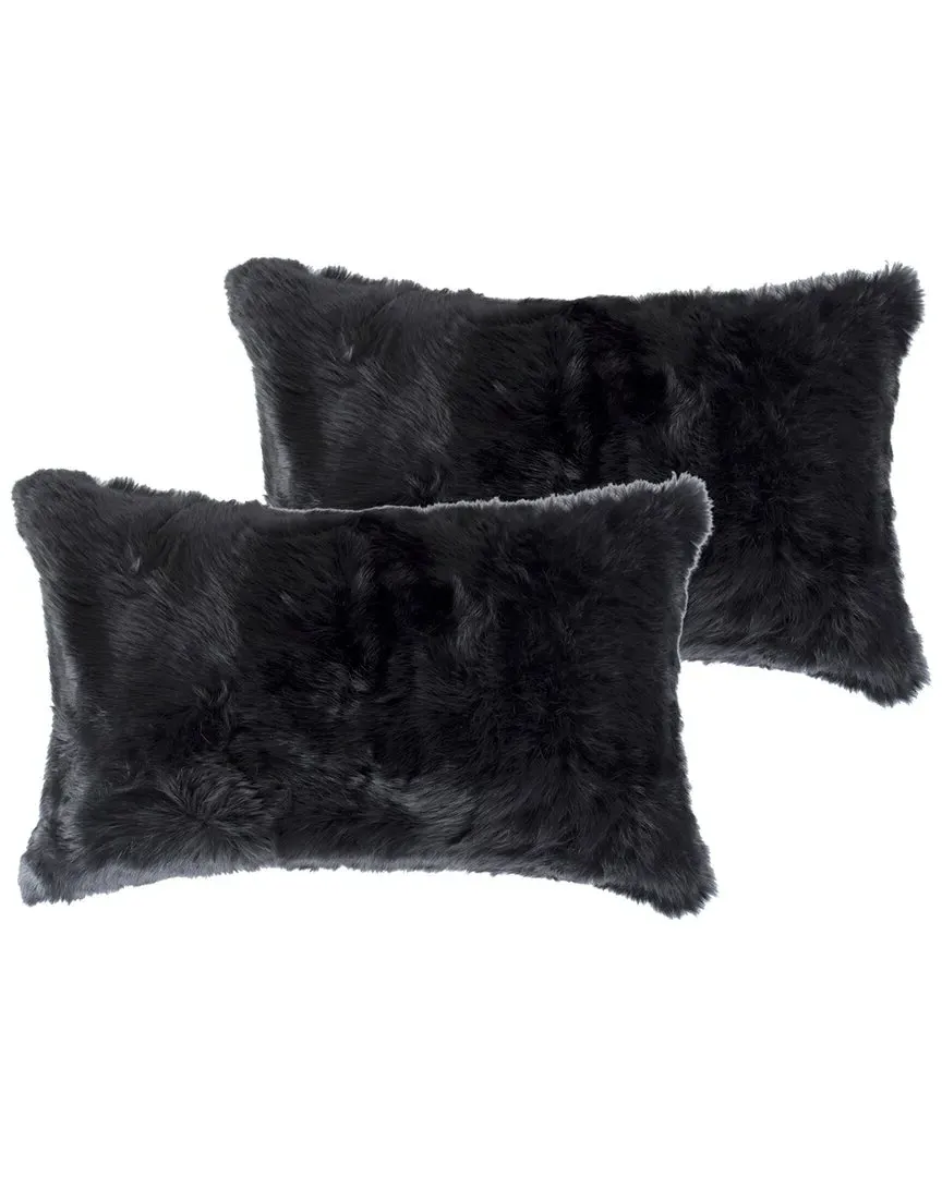 2pk Throw Pillows with Insert - Black, Rabbit Fur