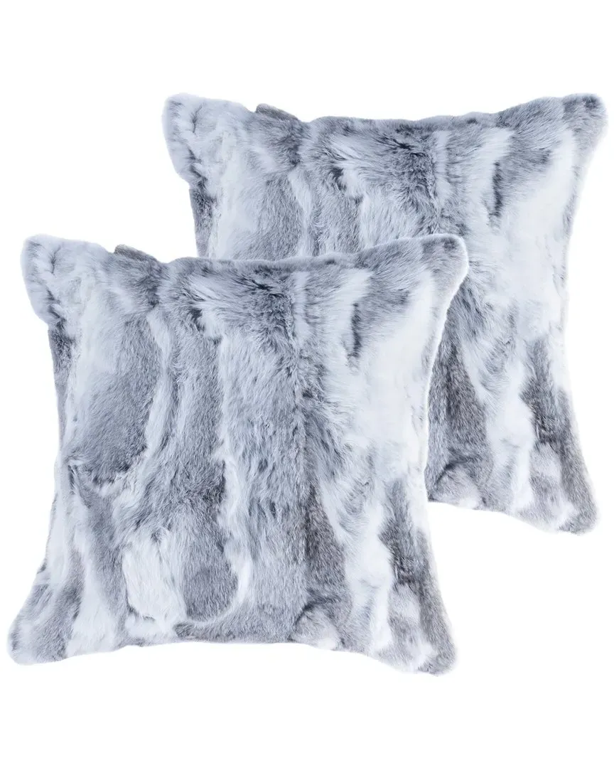2pk Throw Pillows with Insert - Grey, Rabbit Fur