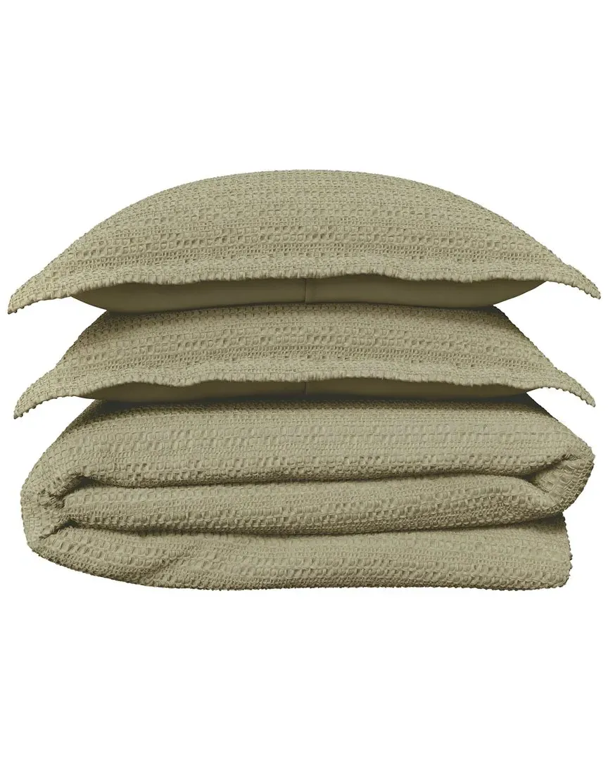 Reversible Waffle Weave Duvet Cover Set - Green, Cotton