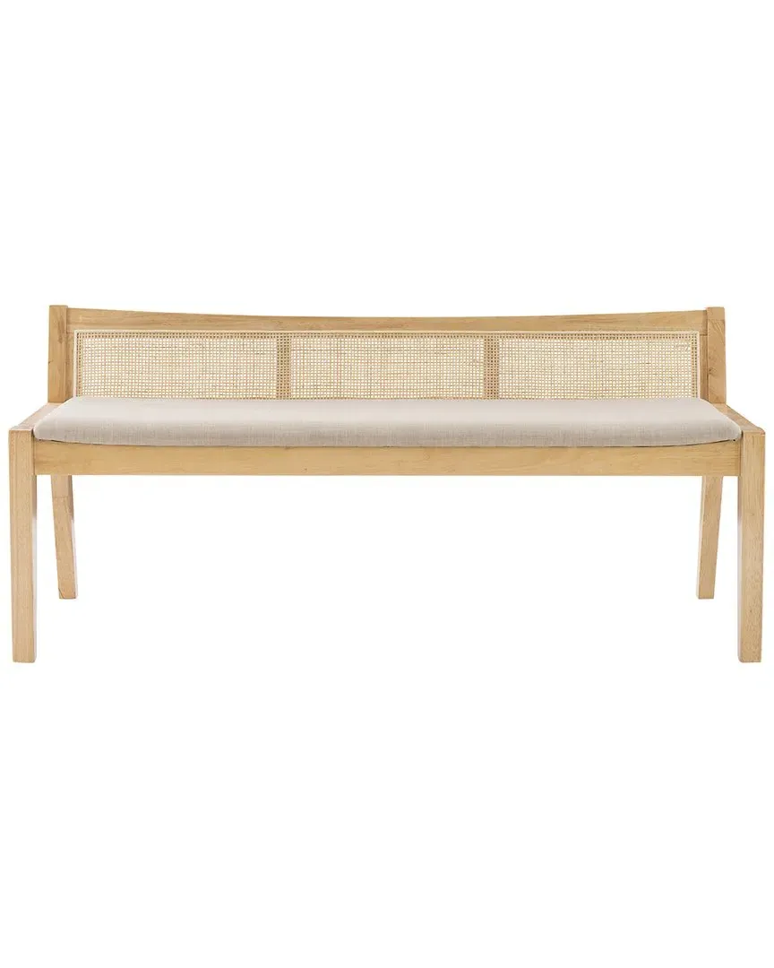 Beaux Cane Bench with Cushioned Seat - Natural, Rubberwood
