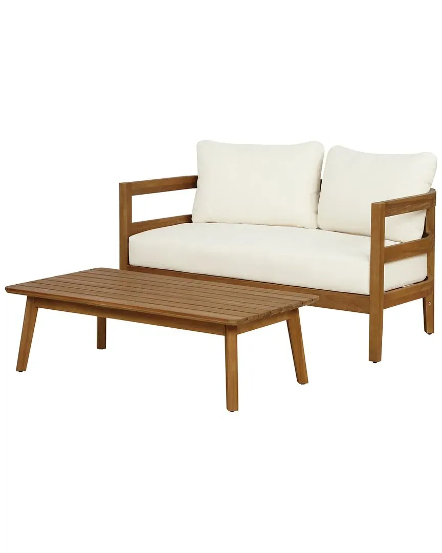 Breton Outdoor Loveseat & Table Set - Brown, Acacia image
