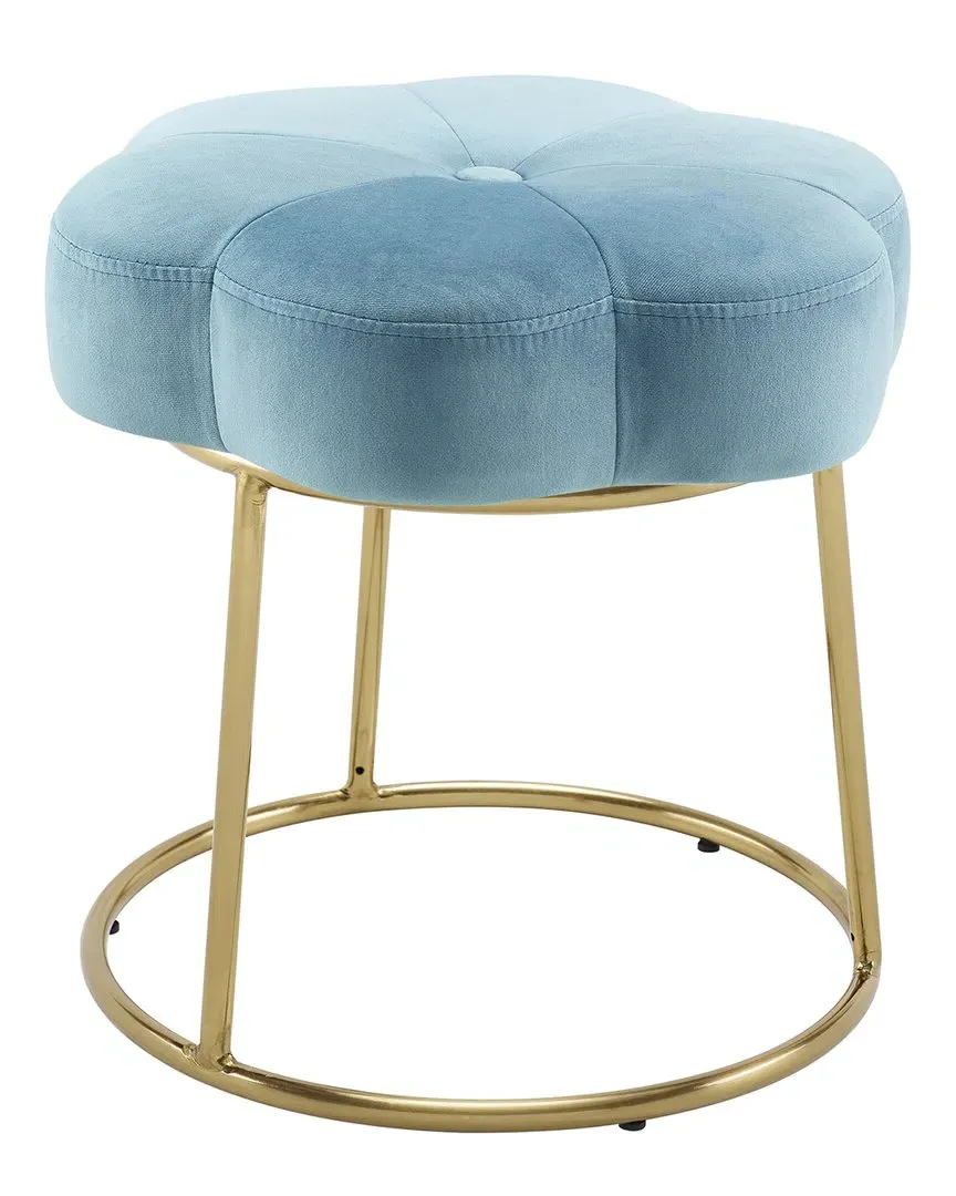 Seraphina Flower Vanity Stool - Blue, Velvet
