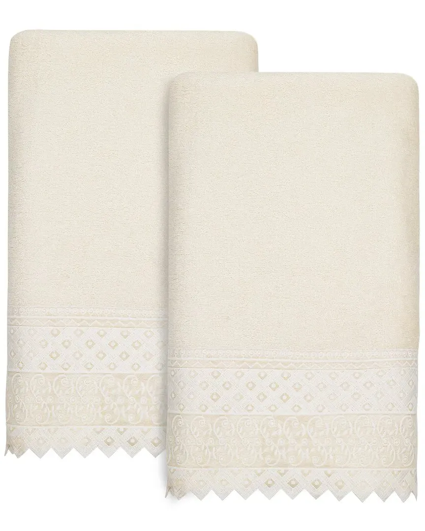 Aiden 2-Piece Lace Embellished Bath Towel Set - Cream, Turkish Cotton