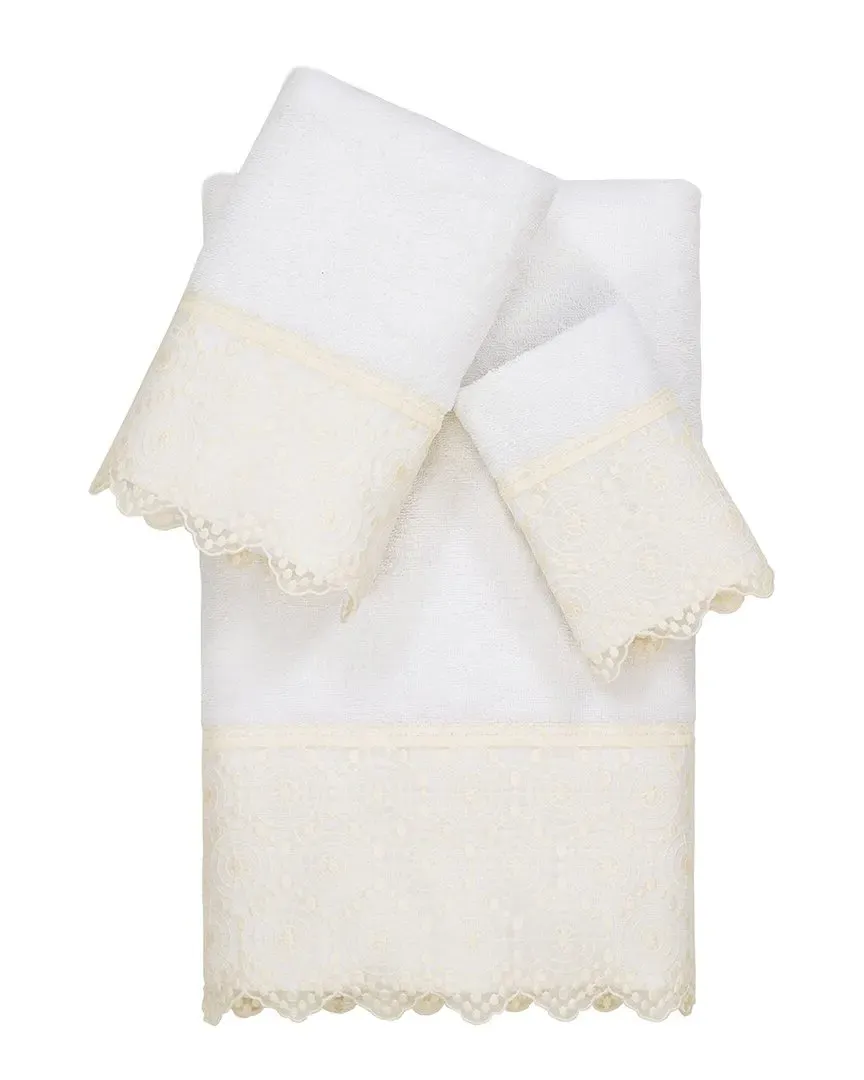 Arian 3-Piece Lace Embellished Towel Set - White, Turkish Cotton