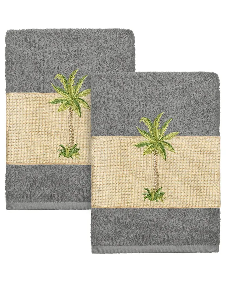 Colton 2-Piece Embellished Washcloth Set - Grey, Turkish Cotton image