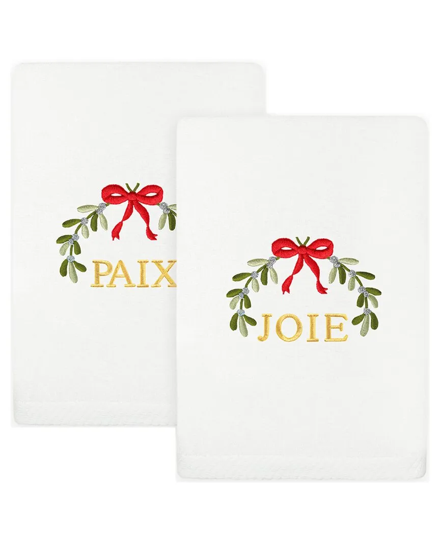 Set of 2 Christmas Mistletoe Paix & Joie Hand Towels - White, Cotton image