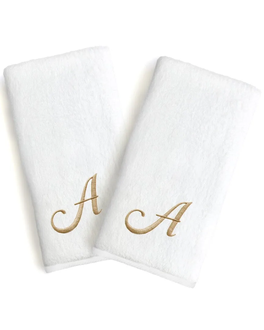 Set of 2 Monogrammed Hand Towels - White, Turkish Cotton image