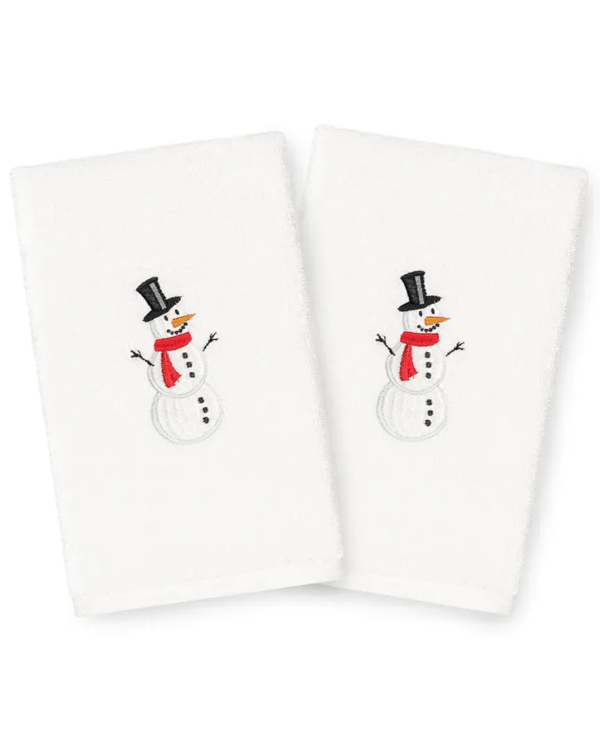 Set of 2 Snowman Hand Towels - White