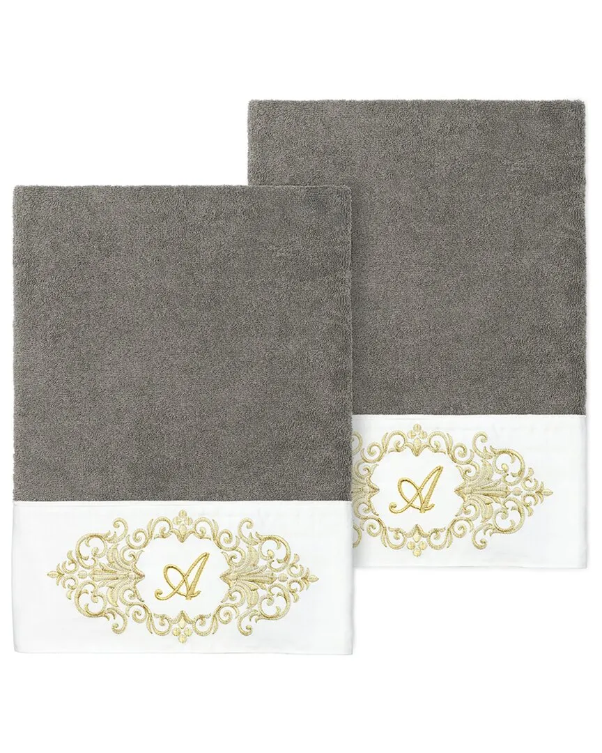 Set of Two Monogram Bath Towels - Dark Gray, Turkish Cotton