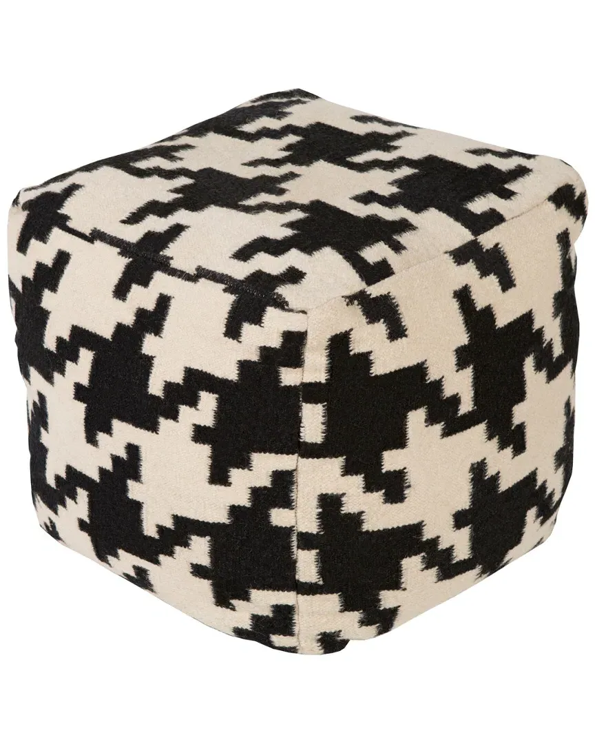 Surya Checker Hand-Made Pouf - Charcoal, Wool