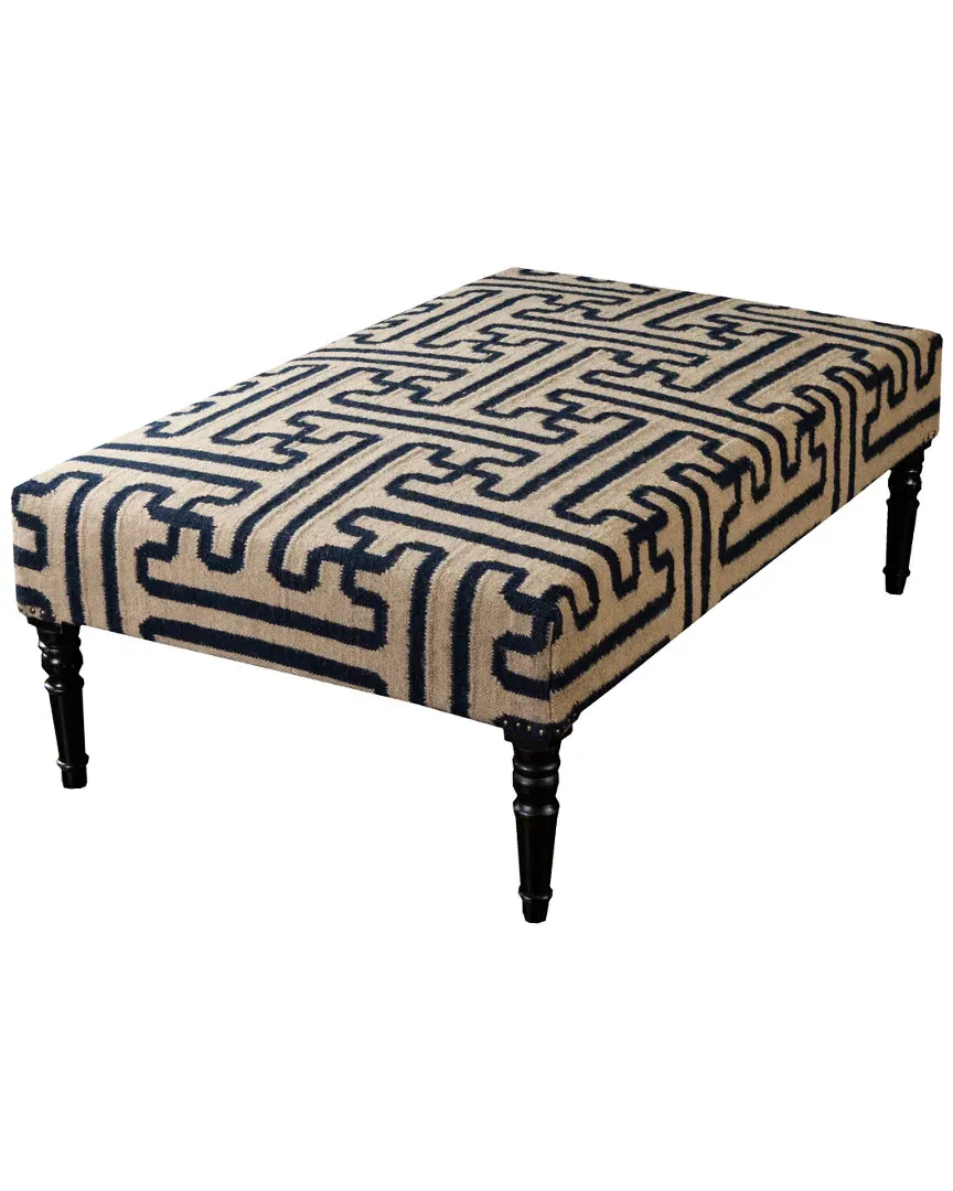Surya Greek Key Ottoman - Navy, Wool