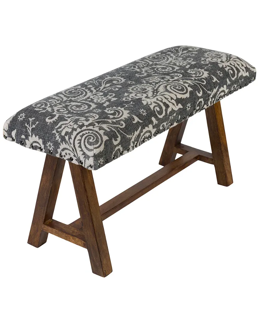 Surya Kanpur Floral Ottoman - Black White, Cotton image