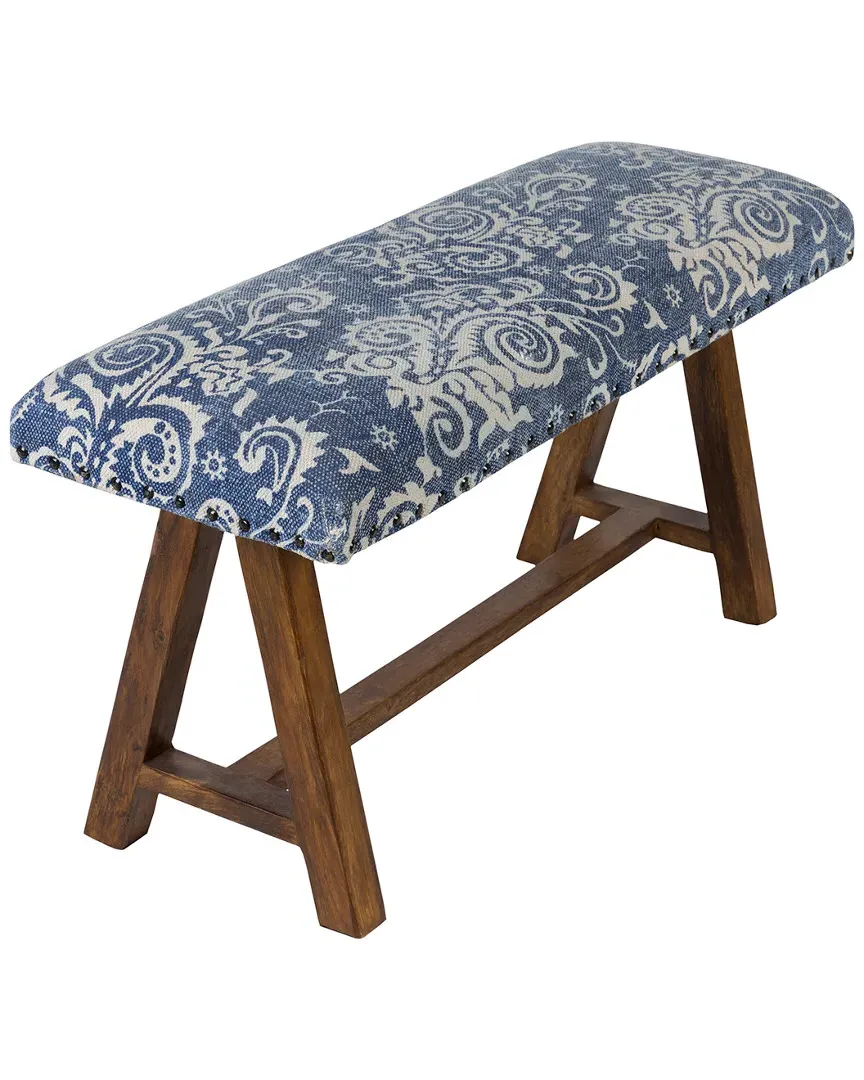 Surya Kanpur Floral Ottoman - Navy White, Cotton
