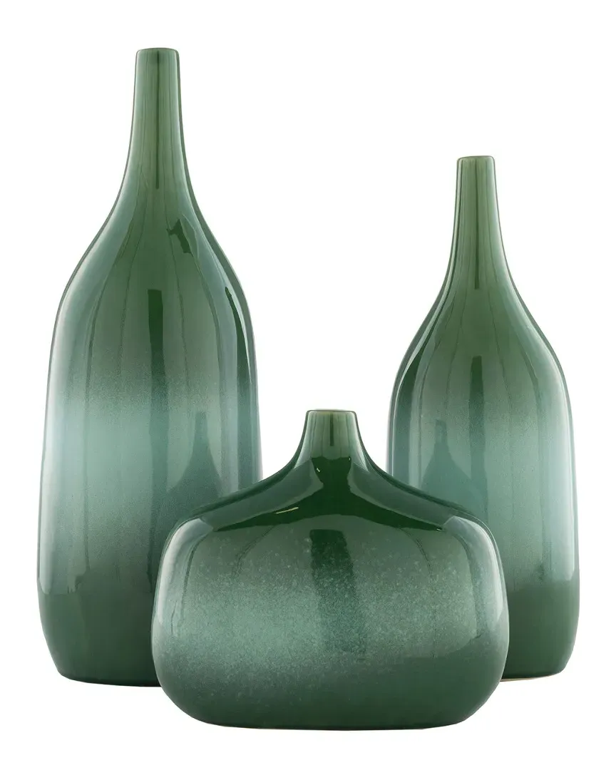 Surya Set of 3 Sparta Vases - Green, Ceramic