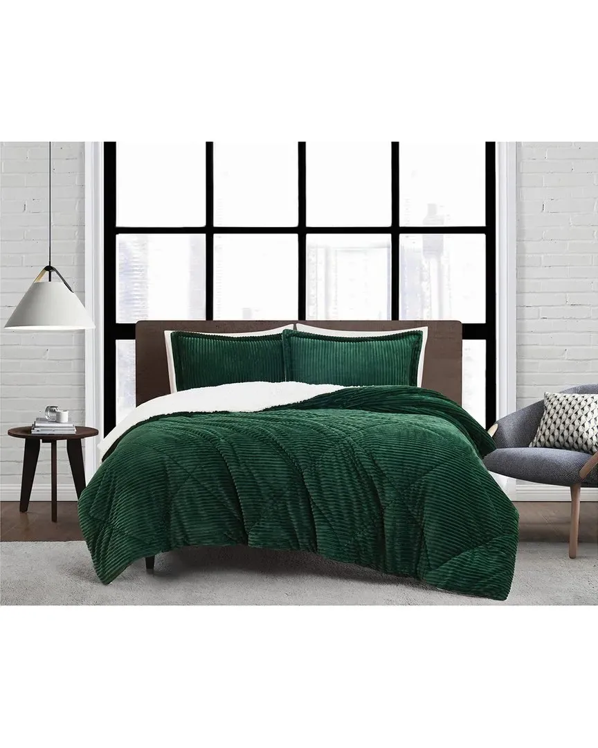 Corduroy Comforter Set - Green, Polyester image